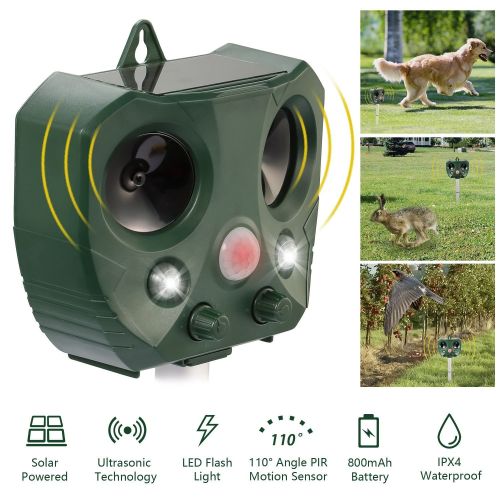 Ultrasonic Animal Repeller Solar Powered Repellent with Motion Sensor LED Flashing Lights Ultrasonic Animal Repeller Solar Powered Repellent with Motion Sensor LED Flashing Lights